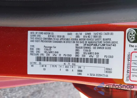 2018 Ford Fiesta Se из США, поврежденный, VIN 3FADP4BJ1JM104740